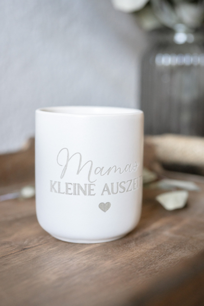 Keramikbecher mit Gravur – Wunschtext & Herz